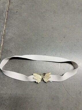 Vintage Butterfly Elastic Belt Gold Tone Cream Waist Belt Medium Y2K